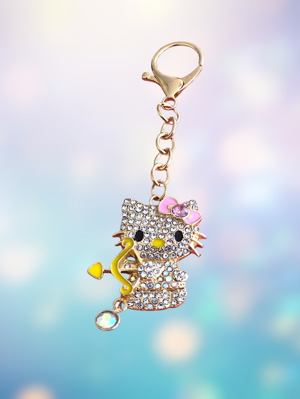 Cupid Kitty Bow Bag Charm / Keychain - Aurora Borealis